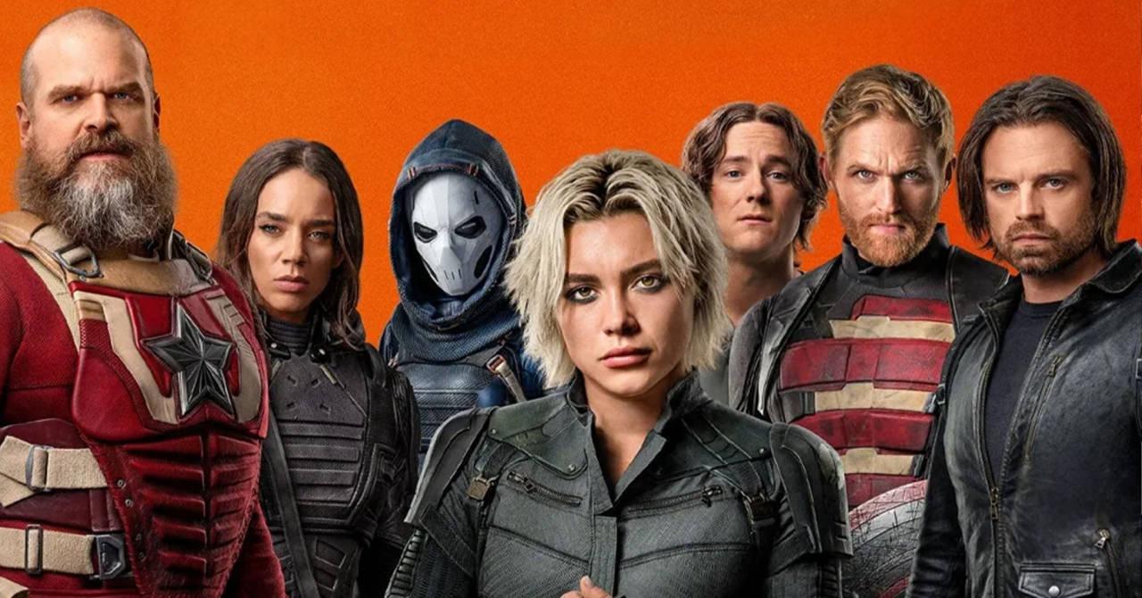 Thunderbolts'un kahramanları sağdan( Winter soldier, John Walker, Bucky Barnes, Yelena Belova, Ghost, Red Guardian) 