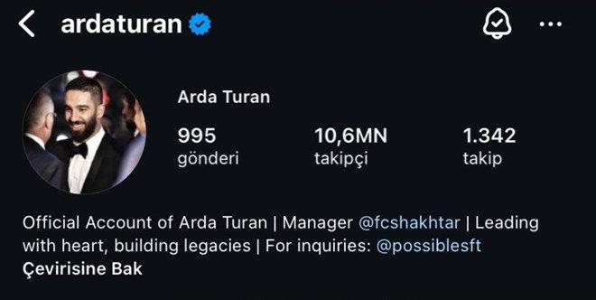 Arda Turan'ın sosyal medya hesabının güncel hali