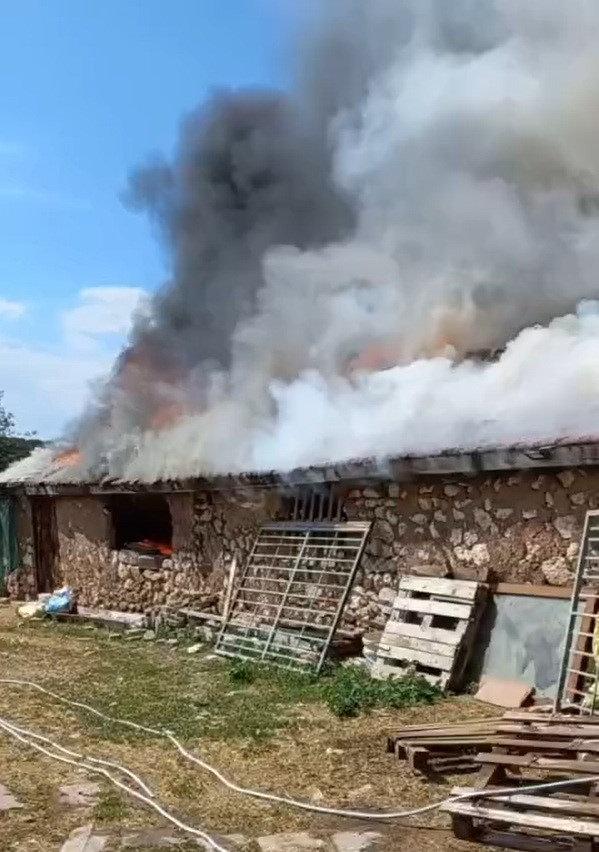 30 küçükbaş hayvanın bulunduğu ahır alev alev yandı. 
