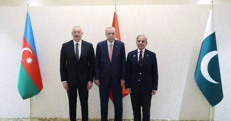  Cumhurbaşkanı Recep Tayyip Erdoğan, Azerbaycan Cumhurbaşkanı İlham Aliyev ve Pakistan Başbakanı Şahbaz Şerif 
