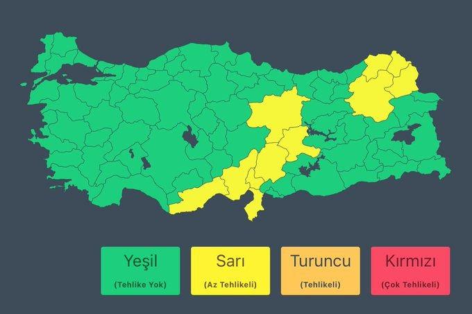 11 ilimiz için Sarı Uyarı verildi