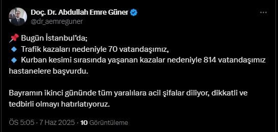 Doç. Dr. Abdullah Emre Güner'in paylaşımı