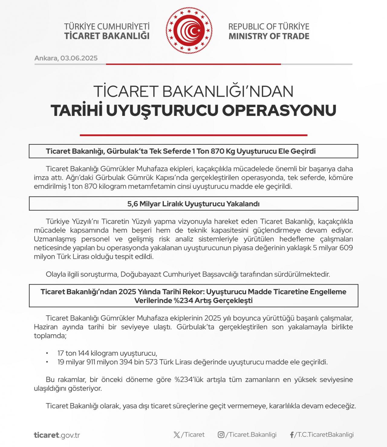 Bakanlık operasyon detaylarını paylaştı.