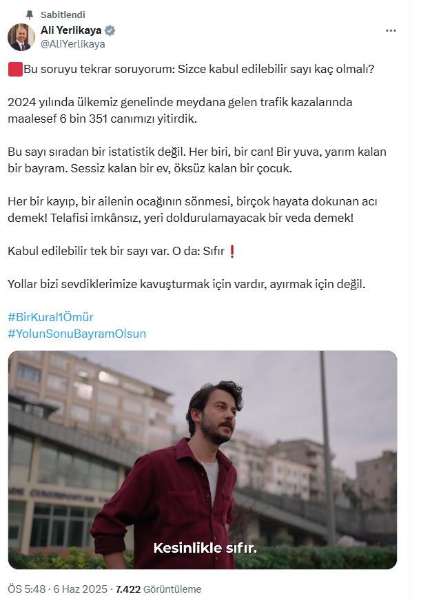 İçişleri Bakanı Ali Yerlikaya'nın paylaşımı