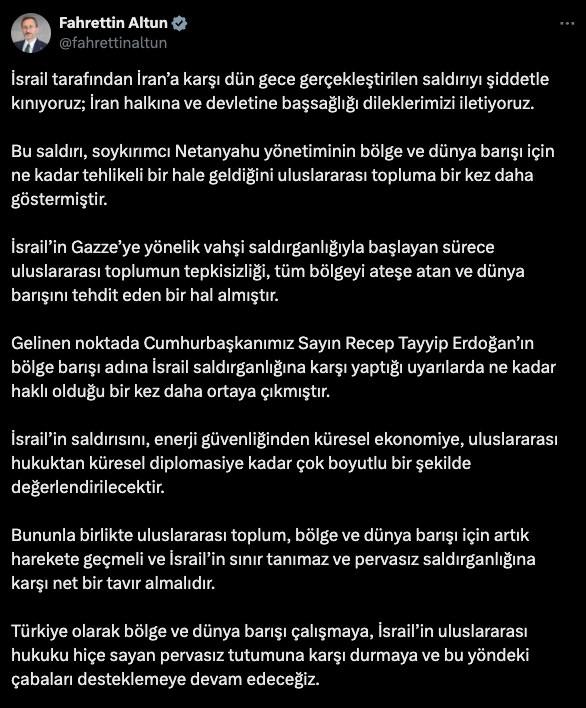 Fahrettin Altun'un X hesabından yaptığı paylaşım