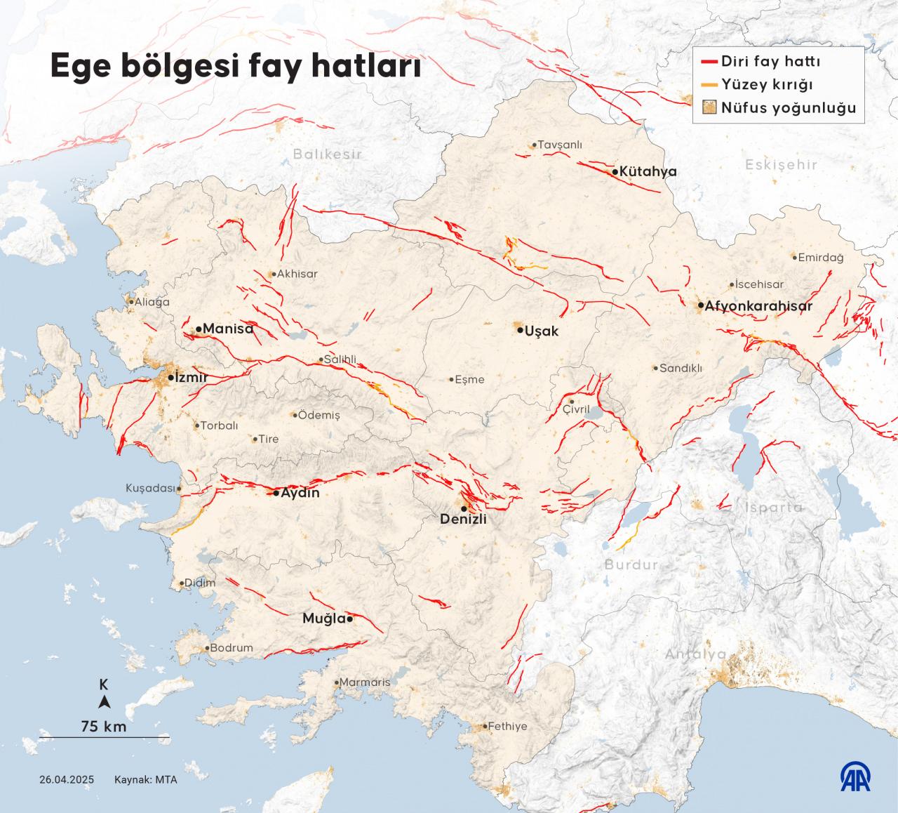 Ege bölgesi fay hatları.