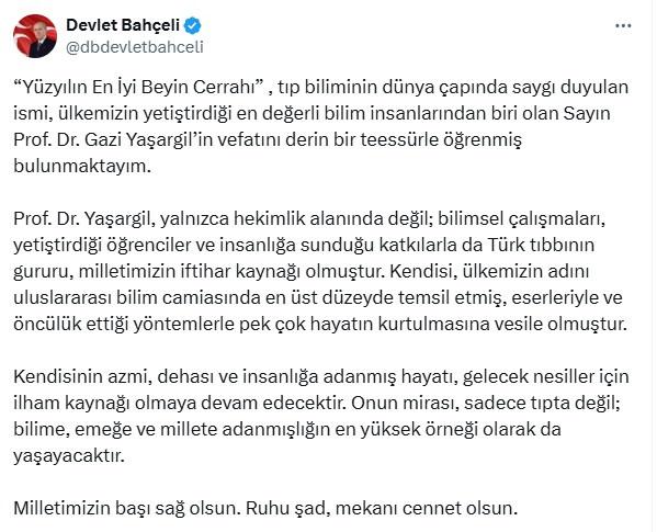 Devlet Bahçeli'nin X'ten yaptığı paylaşım