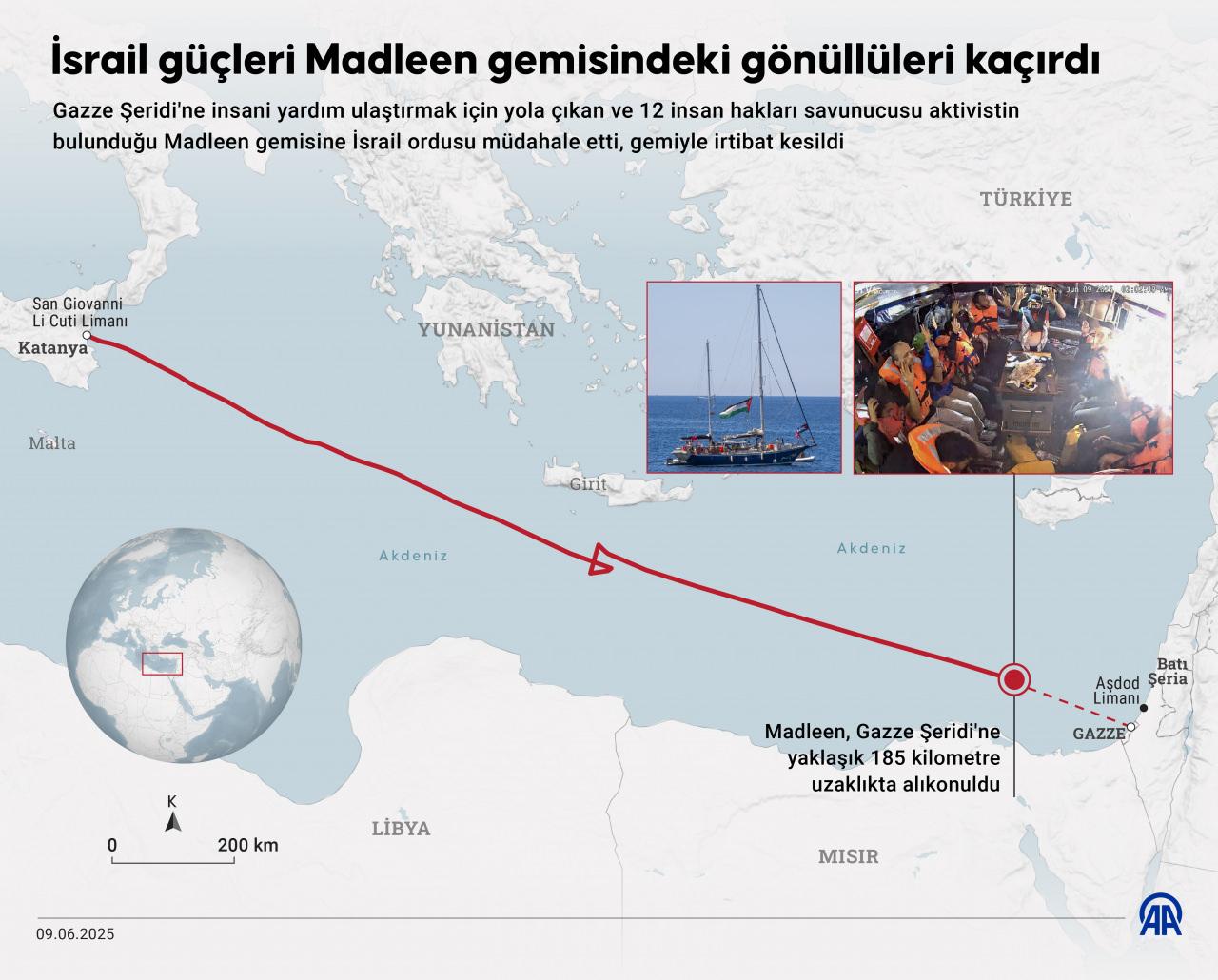  İsrail ordusu Madleen gemisine müdahale etti