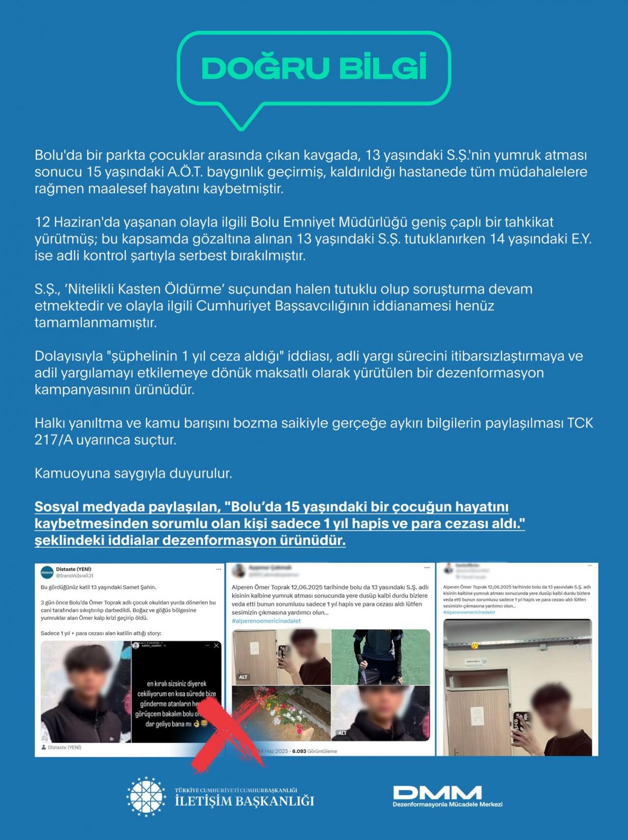 Dezenformasyonla Mücadele Merkezi (DMM) tarafından yapılan yazılı açıklama