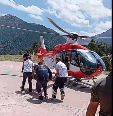 Olay yerine ambulans helikopter sevk edildi. 