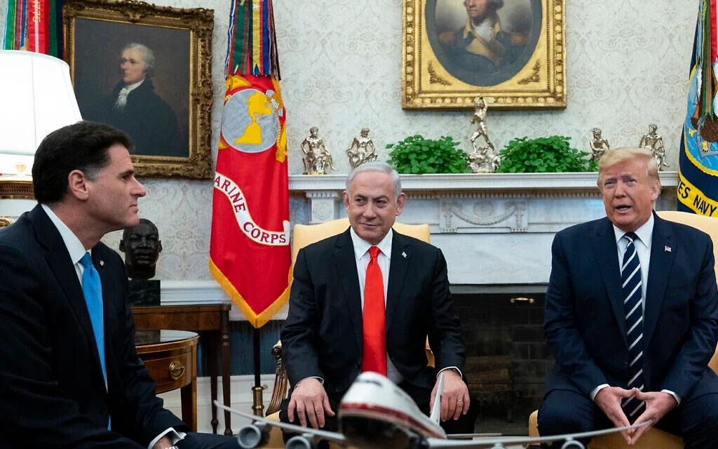 İsrail Stratejik İşler Bakanı Ron Dermer- İsrail Başbakanı Benyamin Netanyahu ve ABD Başkanı Donald Trump
