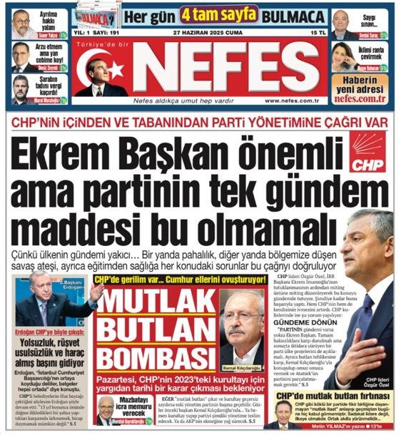 Nefes Gazetesi'nin 1. sayfası