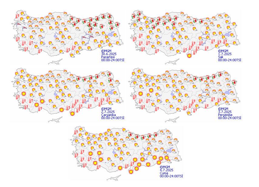 Meteoroloji Genel Müdürlüğü'nün 5 günlük hava durumu tahmini
