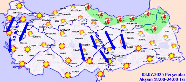 Meteoroloji 18.00-24.00 saatleri arası harita