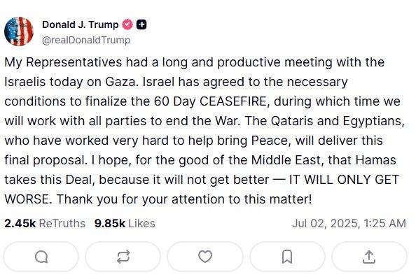 Trump'ın Truth Social platformunda yaptığı paylaşım