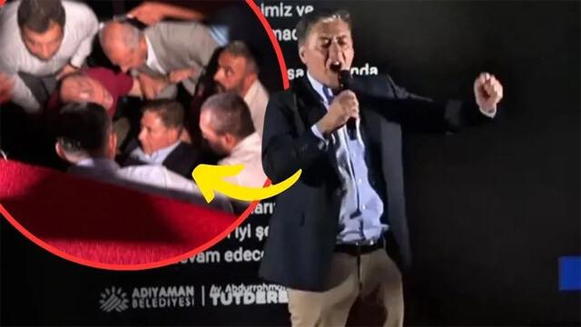 Murat Emir kürsüde konuşma yaparken ve düştüğü ilk anlar
