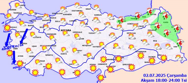 Meteoroloji 18.00-24.00 arası harita görünümü