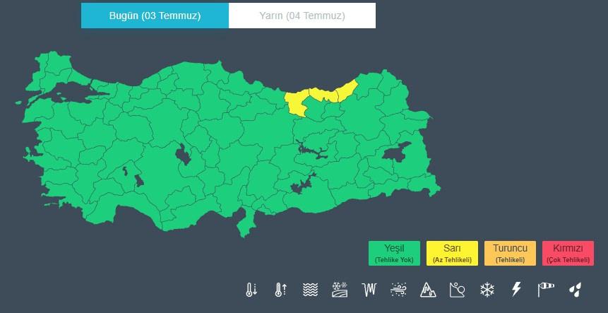 Meteoroloji Genel Müdürlüğü - Türkiye için uyarı durumu.