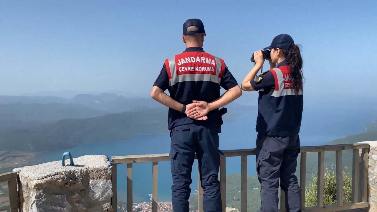 Muğla'da denetim yapan jandarmalardan görüntü