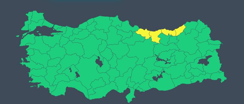 Meteoroloji'nin sarı uyarı verdiği harita