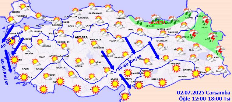 Meteoroloji 12.00-18.00 arası harita görünümü