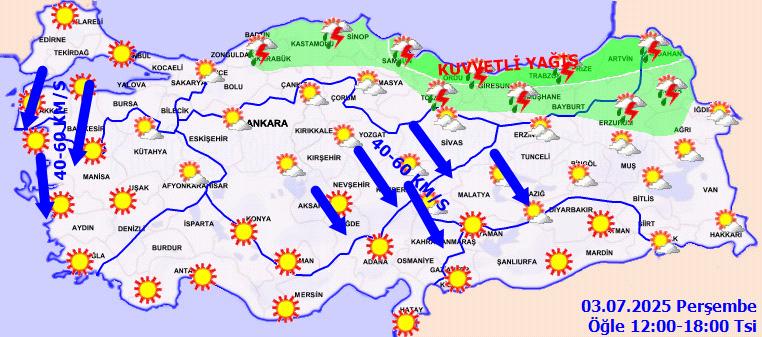 Meteoroloji 12.00-18.00 saatleri arası harita