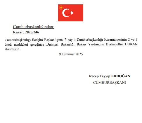 Cumhurbaşkanlığı İletişim Başkanlığına Prof. Dr. Burhanettin Duran atandı