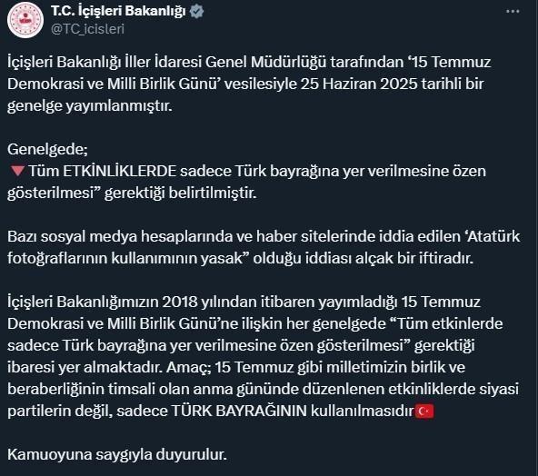 İçişleri Bakanlığı'nın paylaşımı
