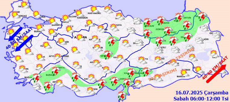 Meteoroloji'nin 06.00-12.00 saatleri arası hava durumu raporu