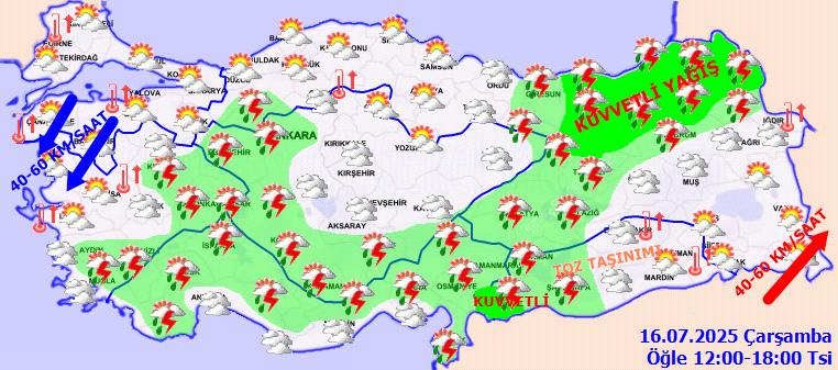 Meteoroloji'nin 12.00-18.00 saatleri arası hava durumu raporu