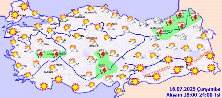 Meteoroloji'nin 18.00-00.00 saatleri arası hava durumu raporu