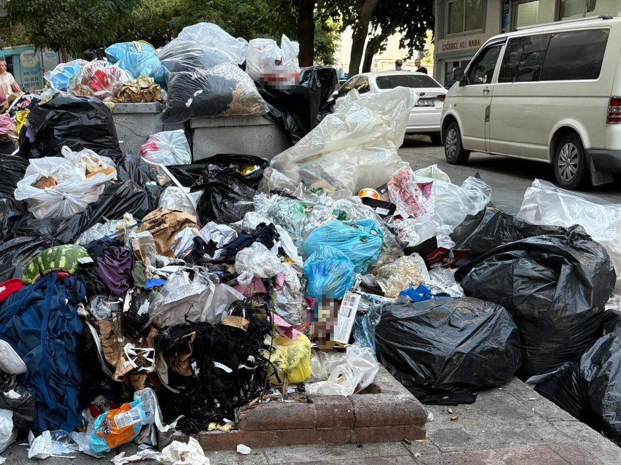 İzmir'de günlerdir sokaklarda duran çöp yığını.