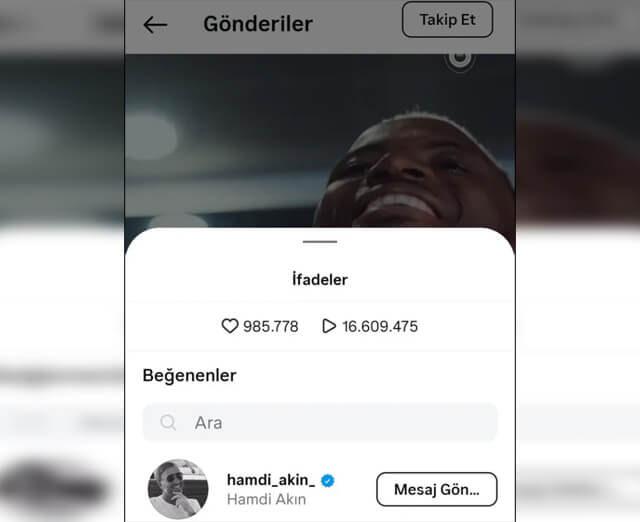 Hamdi Akın'ın Galatasaray'ın paylaştığı Osimhen videosunu beğendiğini gösteren ekran görüntüsü
