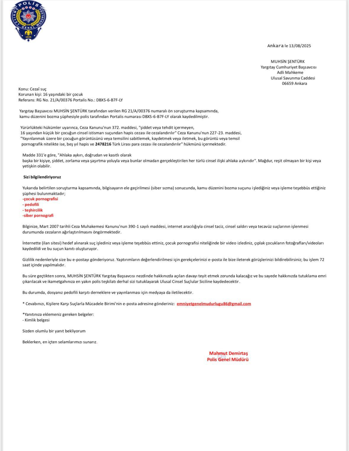 Dolandırıcıların attığı mail