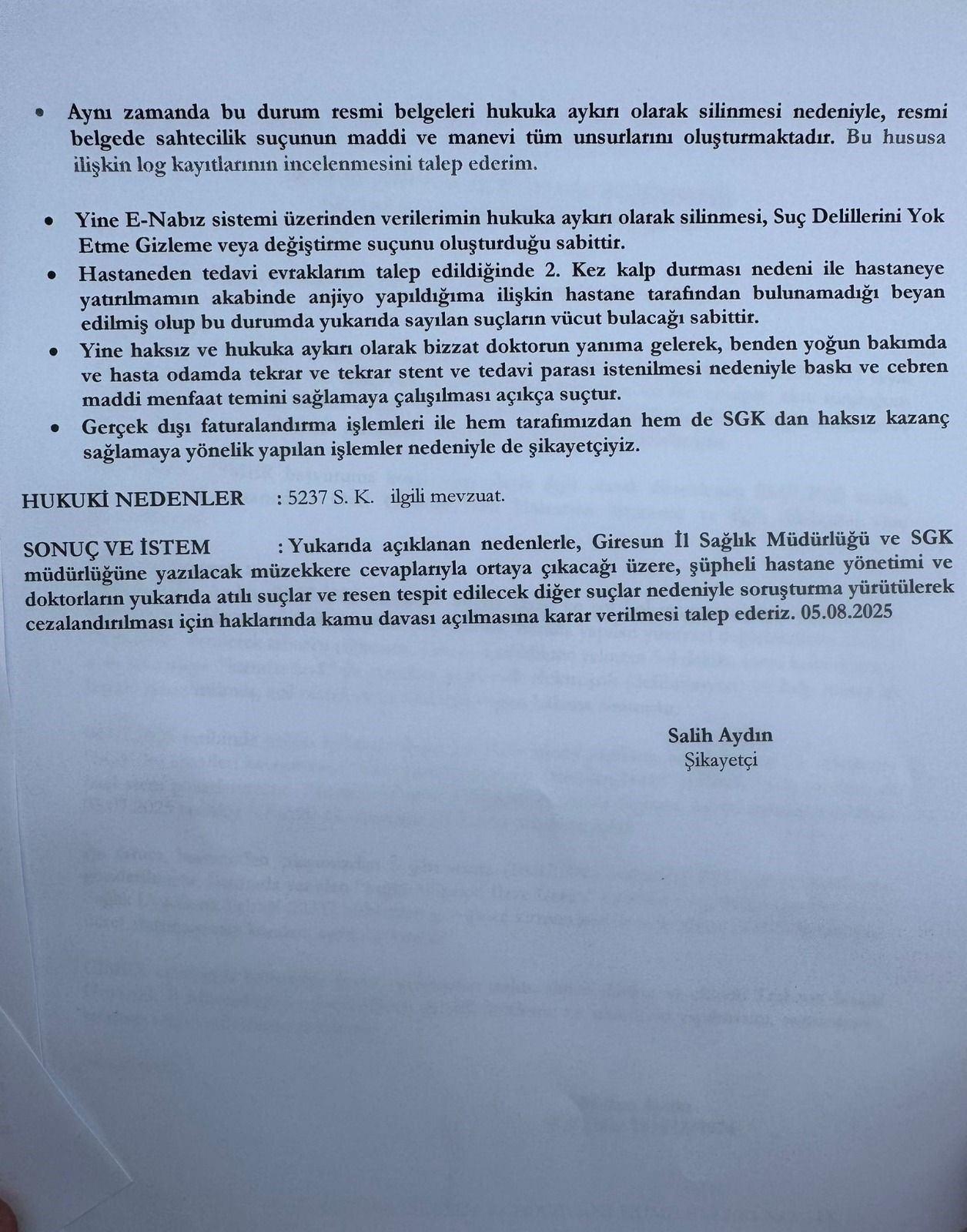 Salih Aydın suç duyurusunda bulundu.