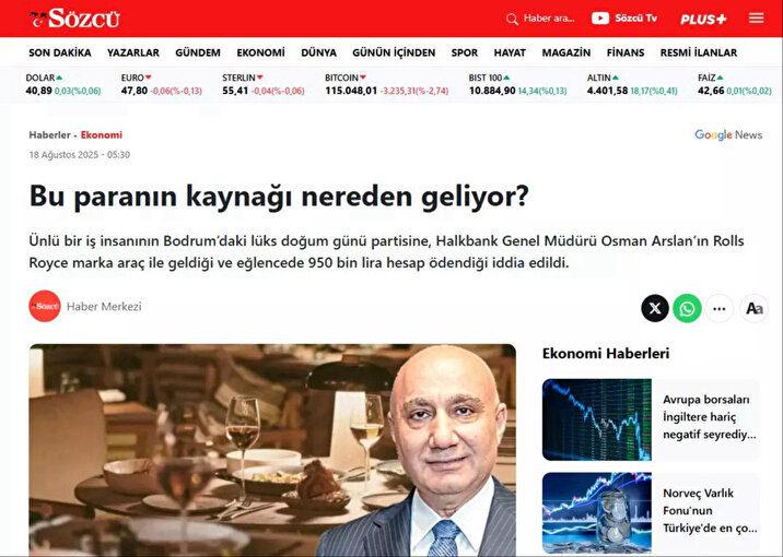 Sözcü'nün 18 Ağustos 2025 tarihli haberi