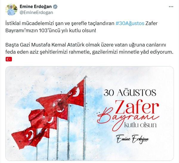 Emine Erdoğan'ın 30 Ağustos mesajı