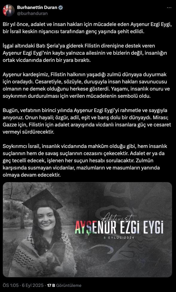 İletişim Başkanı Burhanettin Duran'ın paylaşımı