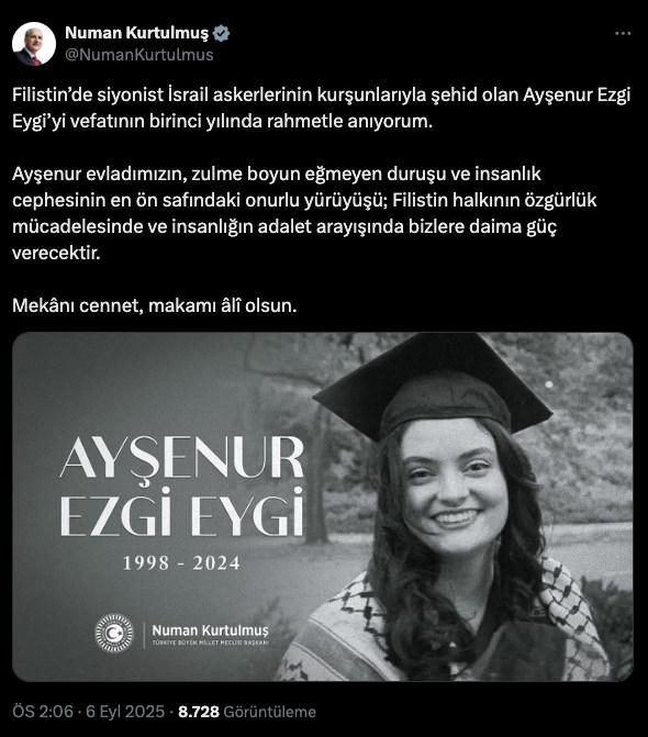 TBMM Başkanı Numan Kurtulmuş'un paylaşımı