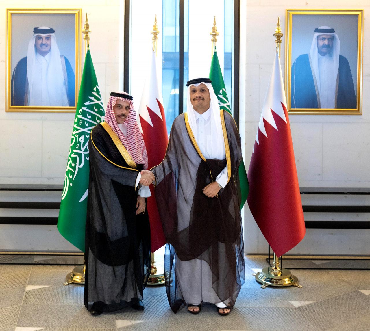 Prens Faysal bin Farhan bin Abdullah El Suud ve Şeyh Tamim bin Hamad Al Thani