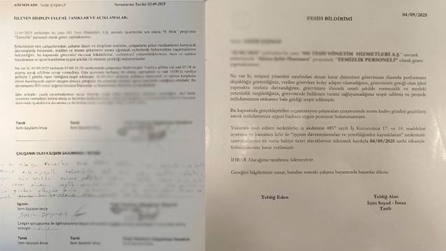 Fesih bildirimine ilişkin yazılı belge.