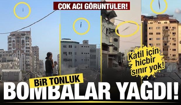 İsrail Gazze'de onlarca binayı yerle bir etti! Gökten bir tonluk bombalar yağdı