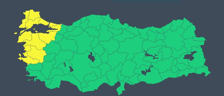26 Eylül cuma sarı kodlu uyarı haritası
