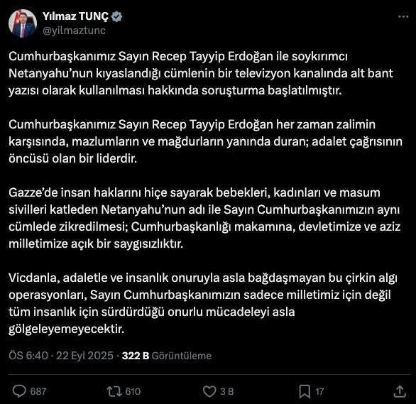 Adalet Bakanı Yılmaz Tunç'un yaptığı paylaşım