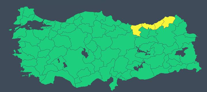 Sarı kodlu uyarı verilen iller