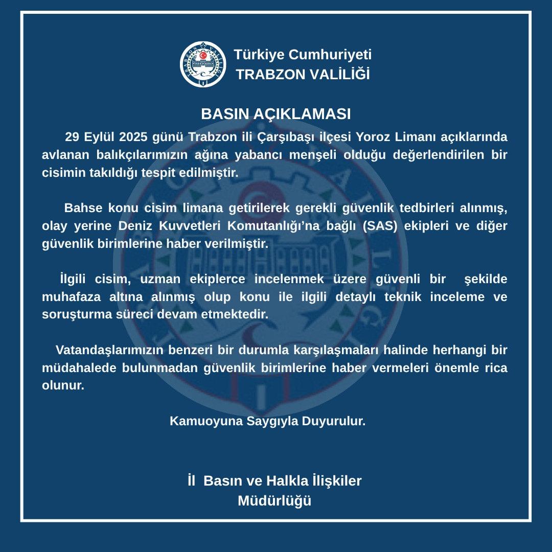 Trabzon Valiliği'nden yapılan basın açıklaması