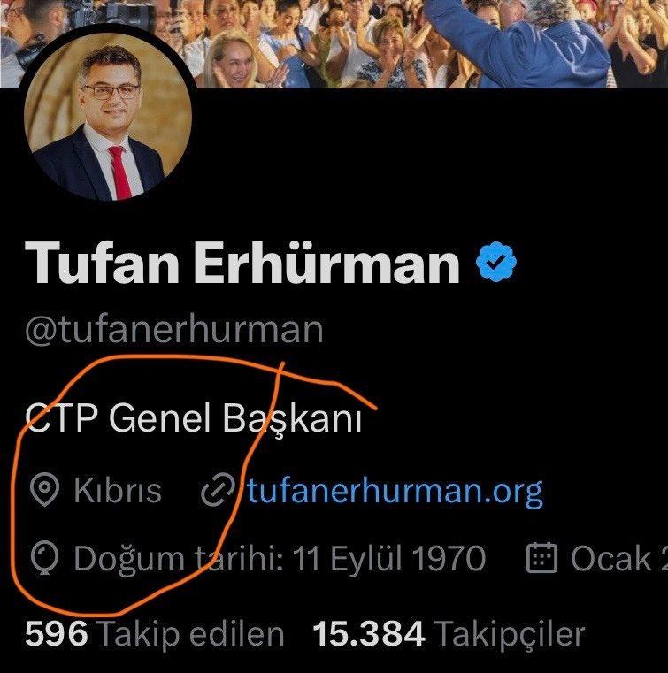 Rumlarla federasyonu savunan Tufan Erhürman'ın X'teki profil bio'su