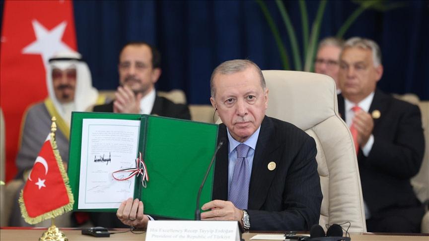 Cumhurbaşkanı Recep Tayyip Erdoğan, Gazze Barış Zirvesi'nde 'Niyet Beyanı'nı imzaladı.