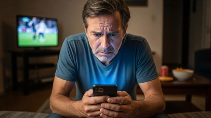 Telefonuna endişeli şekilde bakan bir adam