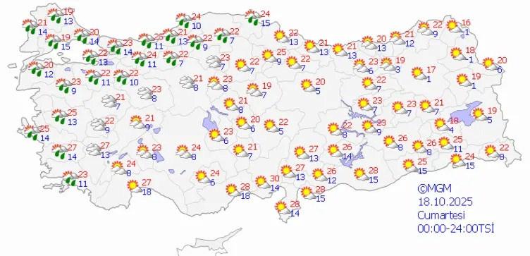 18 EKİM CUMARTESİ HAVA DURUMU